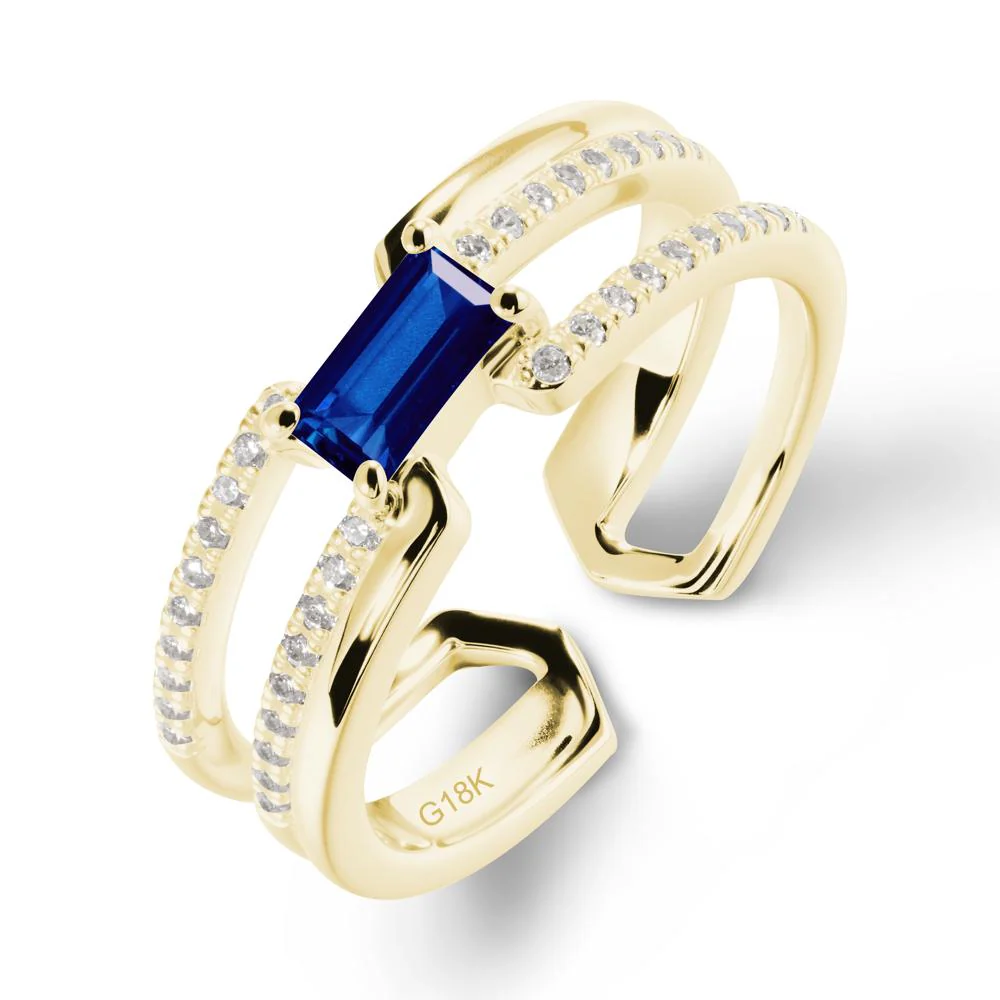 Open Double Band Solitaire Sapphire Ring - Image 6
