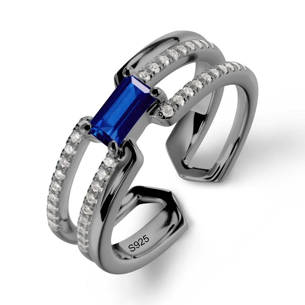 Open Double Band Solitaire Sapphire Ring - Image 7