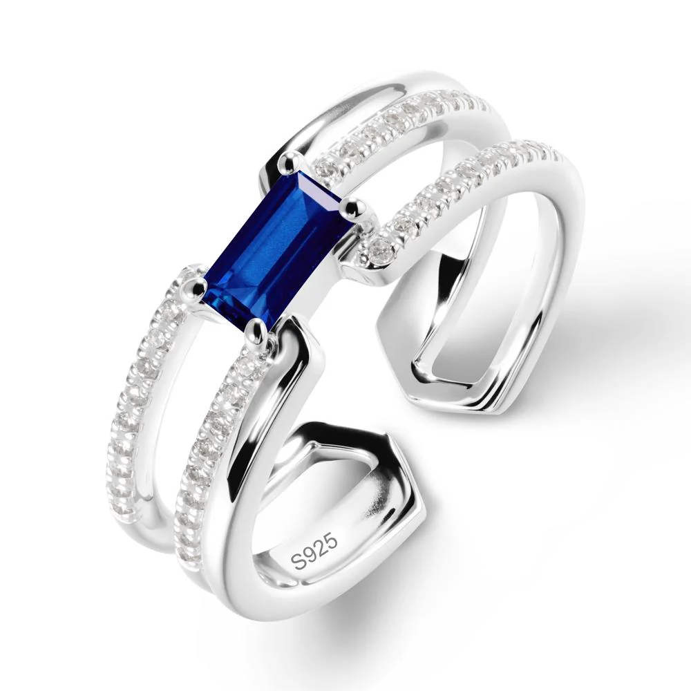 Open Double Band Solitaire Sapphire Ring - Image 9
