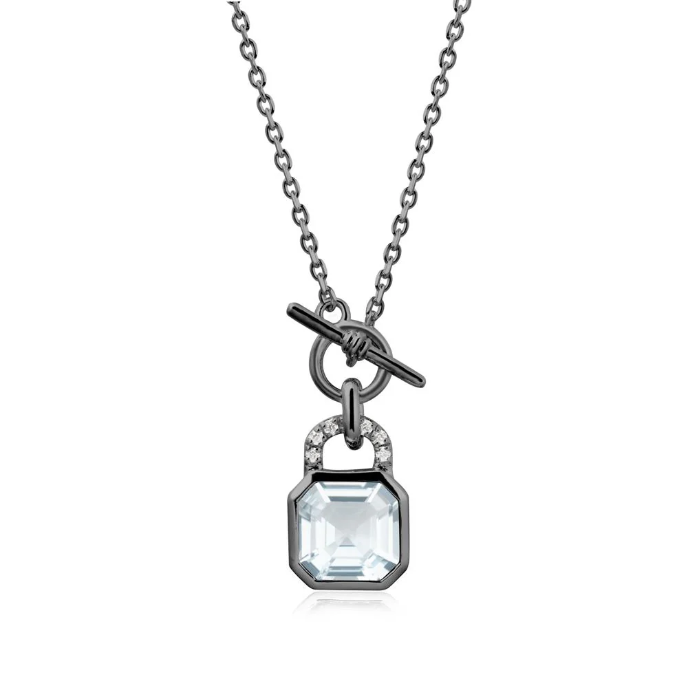 Openable Lock Aquamarine Pendant Necklace - Image 8