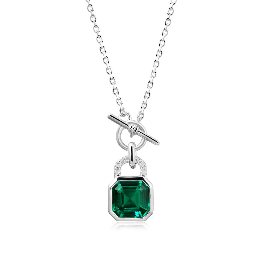 Openable Lock Emerald Pendant Necklace