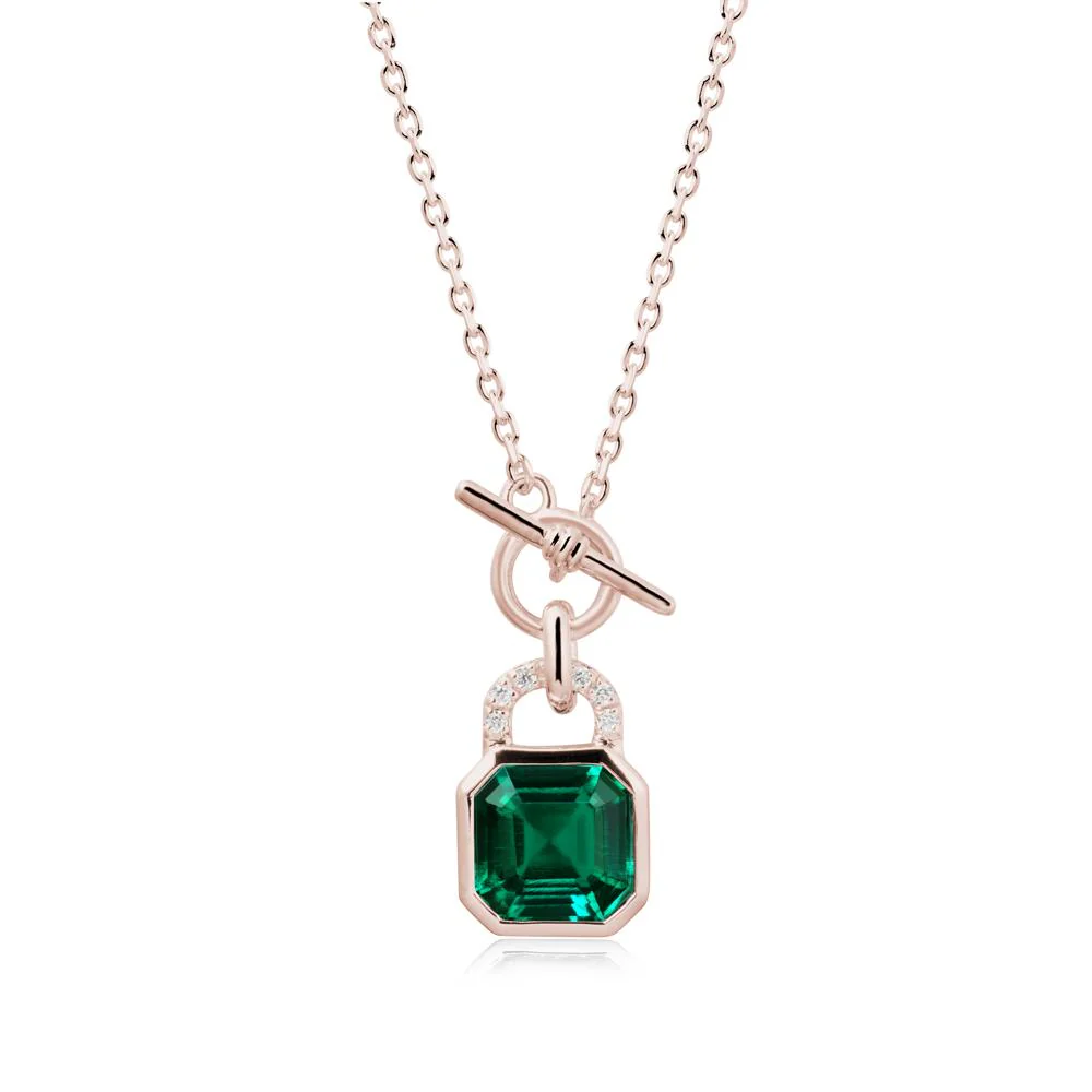 Openable Lock Emerald Pendant Necklace - Image 2