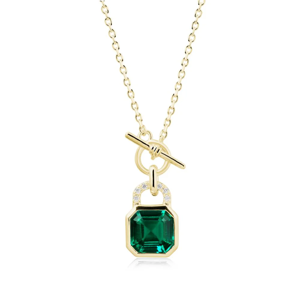 Openable Lock Emerald Pendant Necklace - Image 6