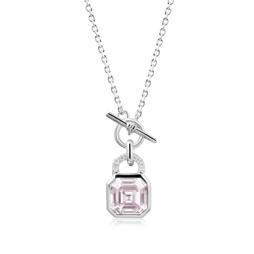 Openable Lock Pink Cubic Zirconia Pendant Necklace - Image 9