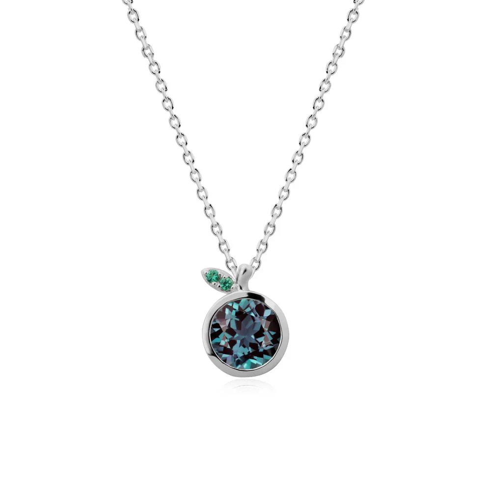 Orange Inspired Bezel Setting Alexandrite and Emerald Necklace - Image 8