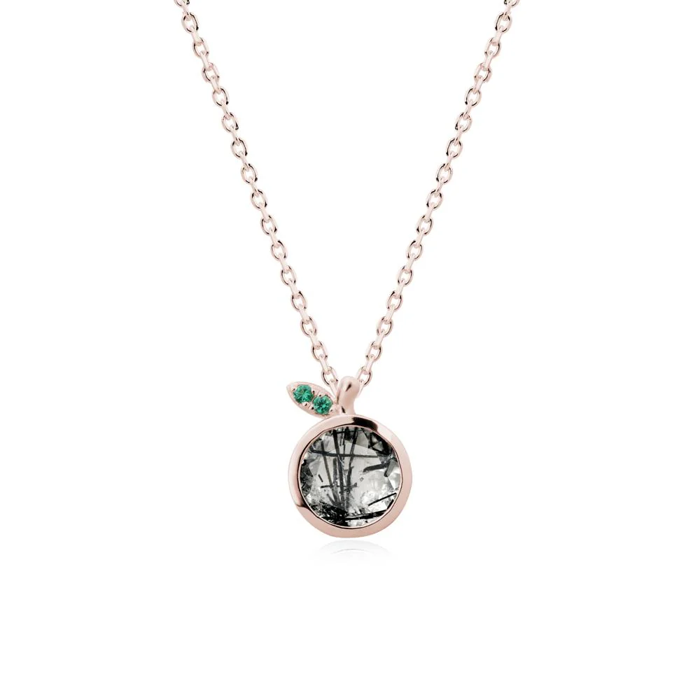 Orange Inspired Bezel Setting Black Rutilated Quartz and Emerald Necklace - Image 2