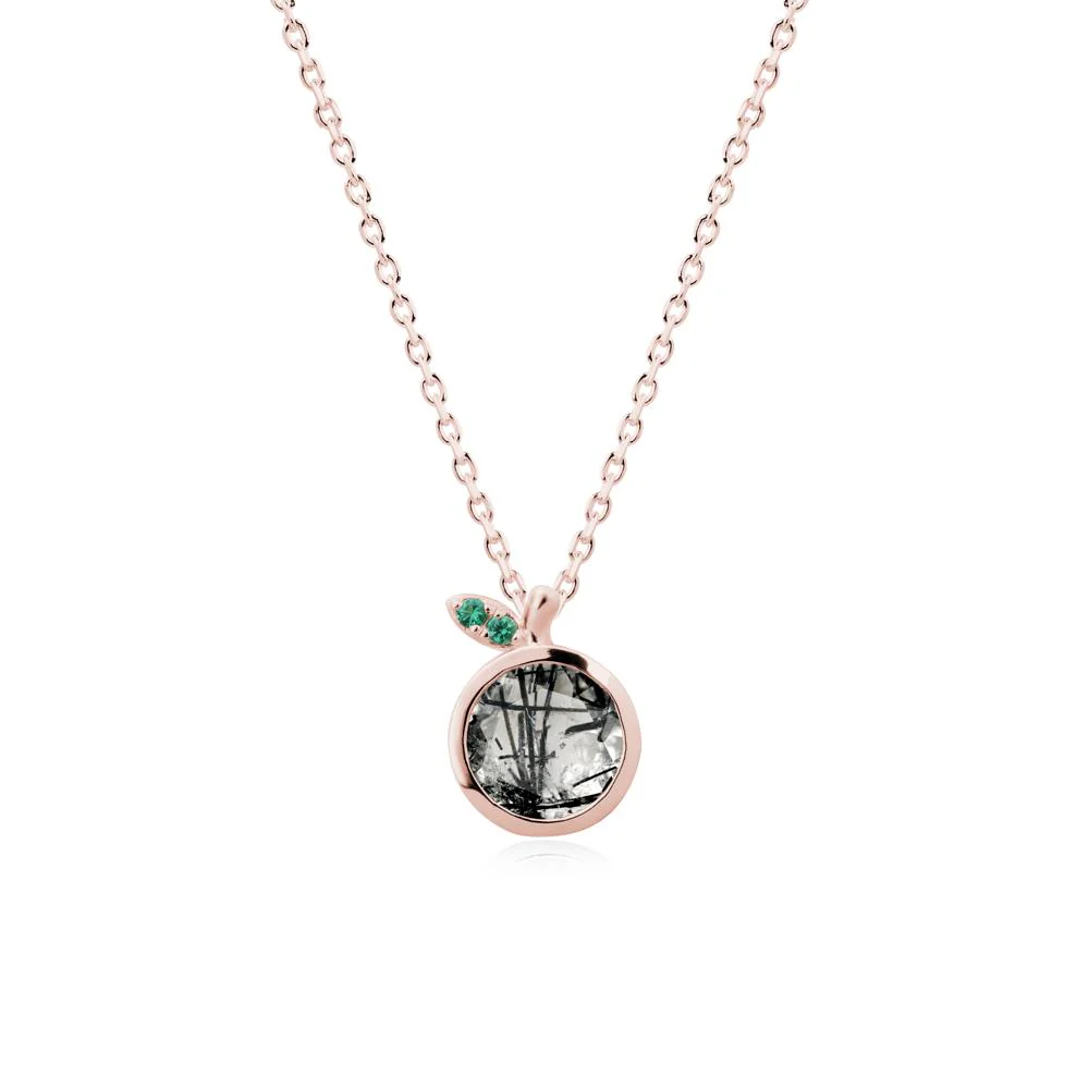 Orange Inspired Bezel Setting Black Rutilated Quartz and Emerald Necklace - Image 4