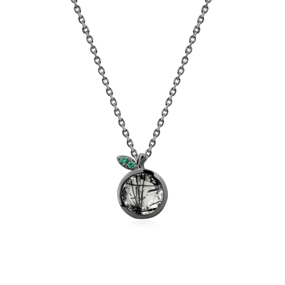 Orange Inspired Bezel Setting Black Rutilated Quartz and Emerald Necklace - Image 7