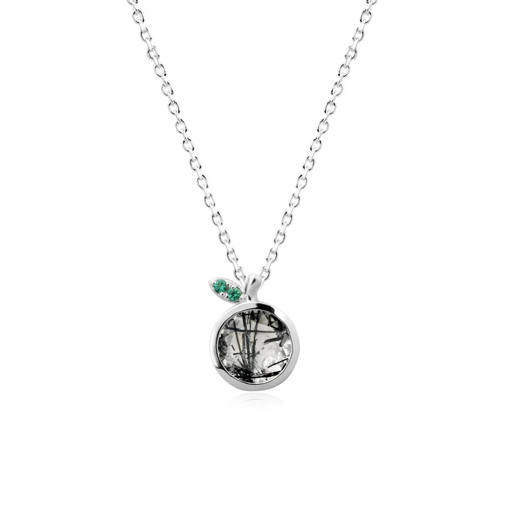 Orange Inspired Bezel Setting Black Rutilated Quartz and Emerald Necklace - Image 9