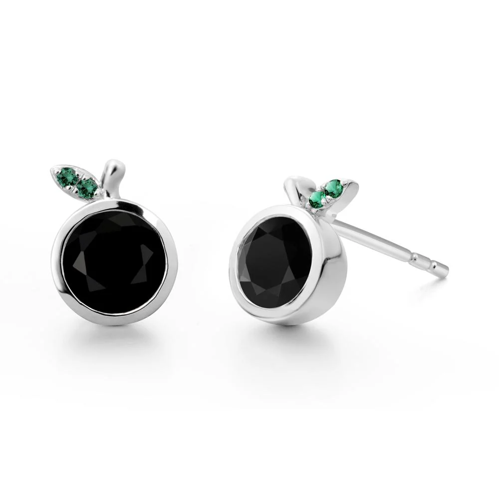 Orange Inspired Bezel Setting Black Spinel and Emerald Earrings - Image 7