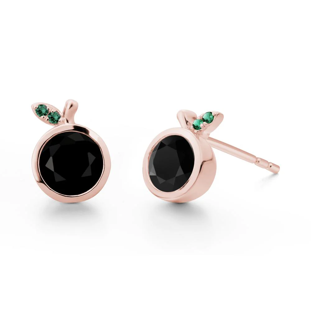 Orange Inspired Bezel Setting Black Spinel and Emerald Earrings - Image 8