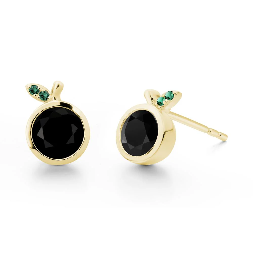 Orange Inspired Bezel Setting Black Spinel and Emerald Earrings - Image 9