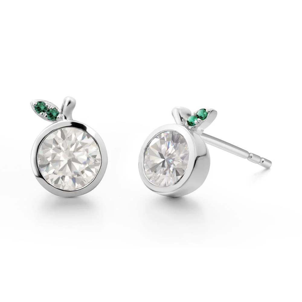 Orange Inspired Bezel Setting Cubic Zirconia and Emerald Earrings - Image 6