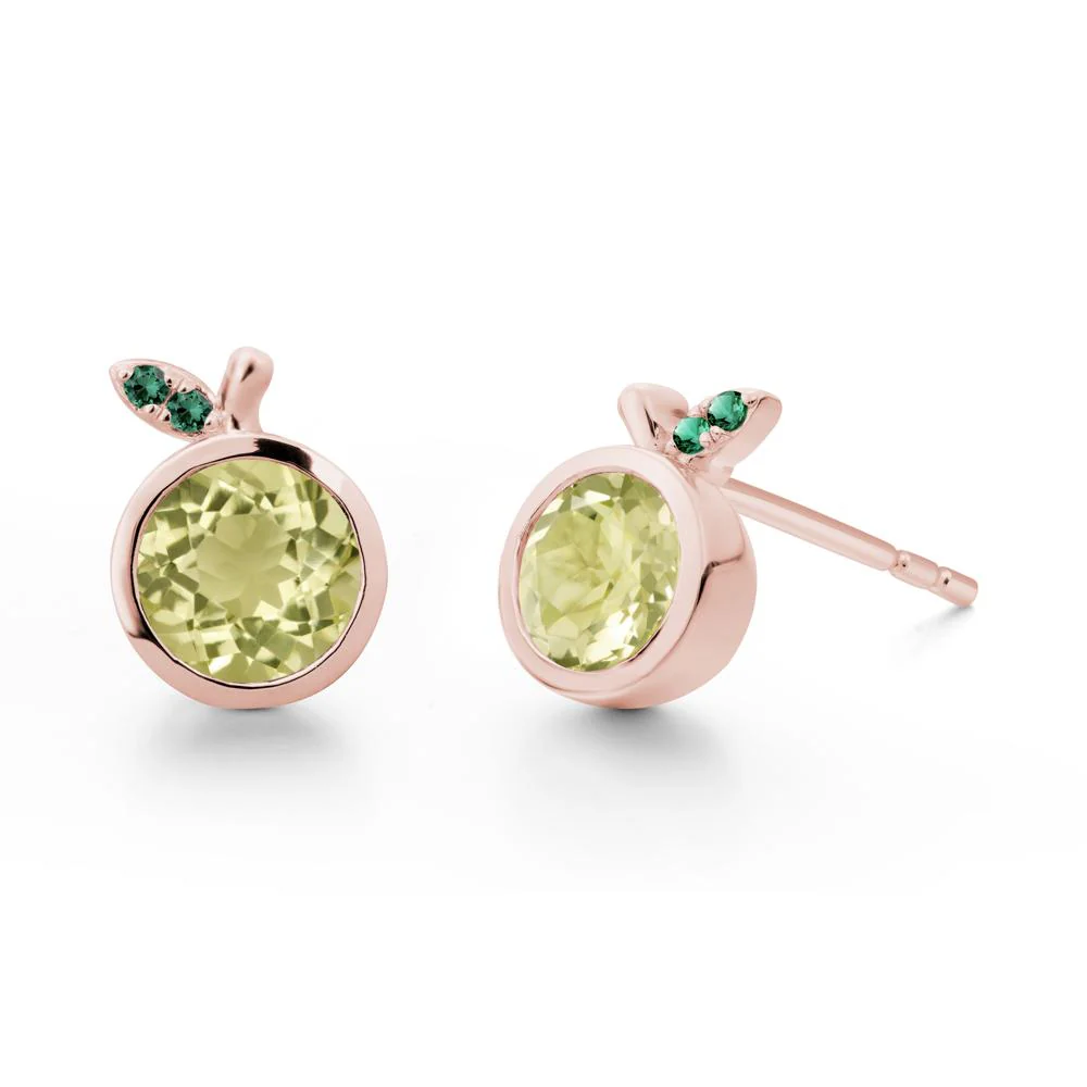 Orange Inspired Bezel Setting Lemon Quartz and Emerald Earrings - Image 3