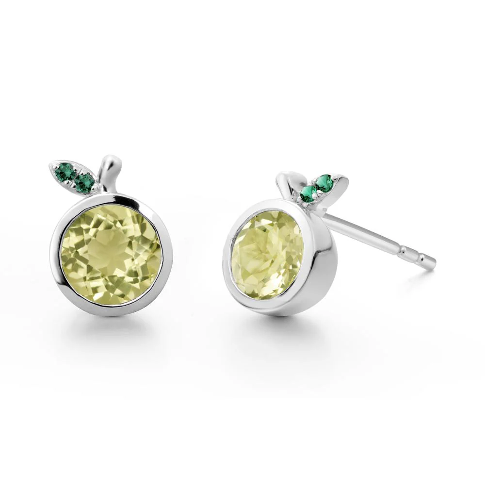 Orange Inspired Bezel Setting Lemon Quartz and Emerald Earrings - Image 4