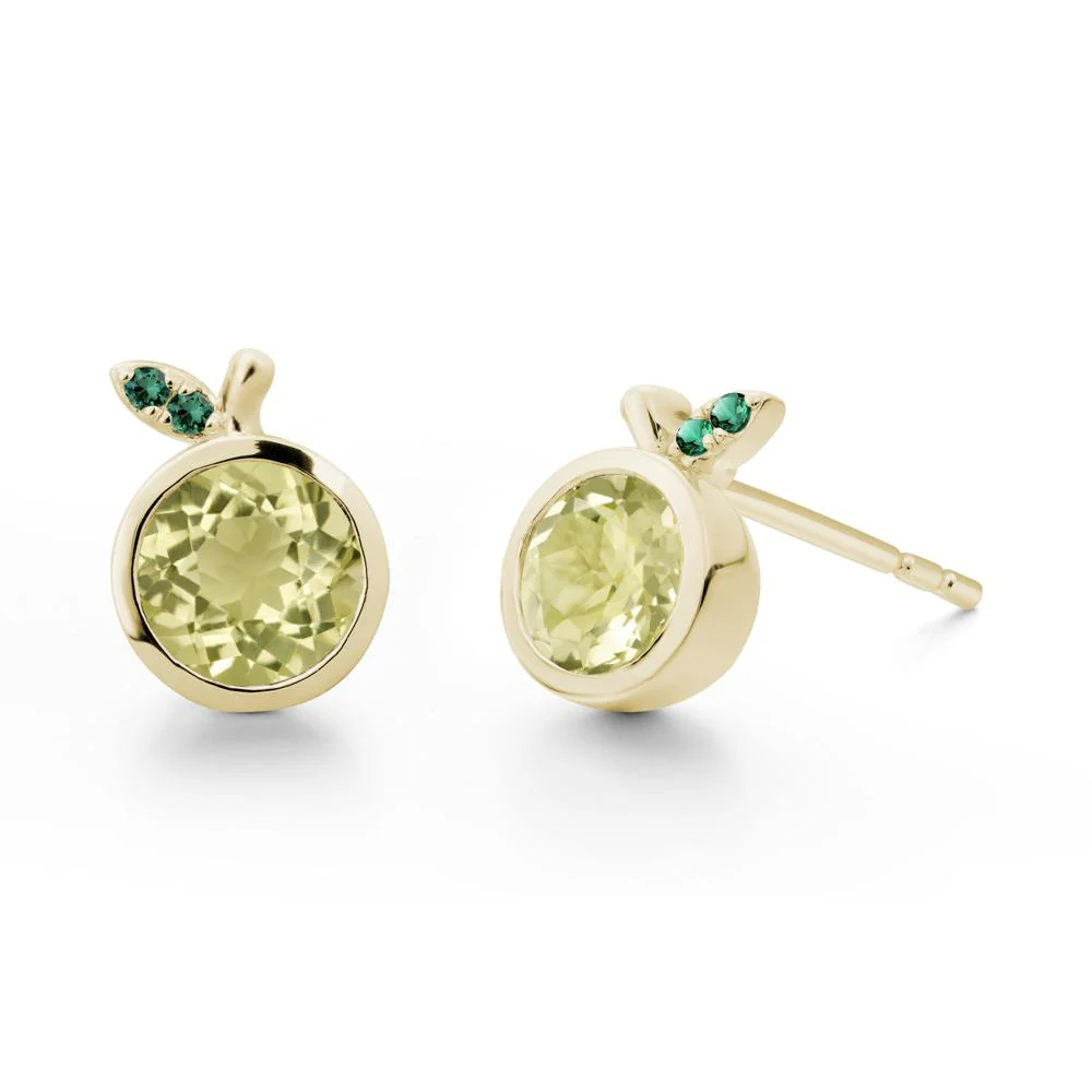 Orange Inspired Bezel Setting Lemon Quartz and Emerald Earrings - Image 5