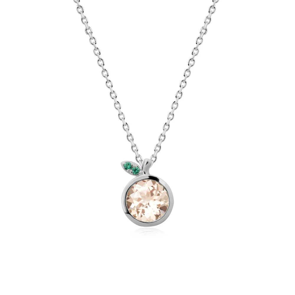 Orange Inspired Bezel Setting Morganite and Emerald Necklace