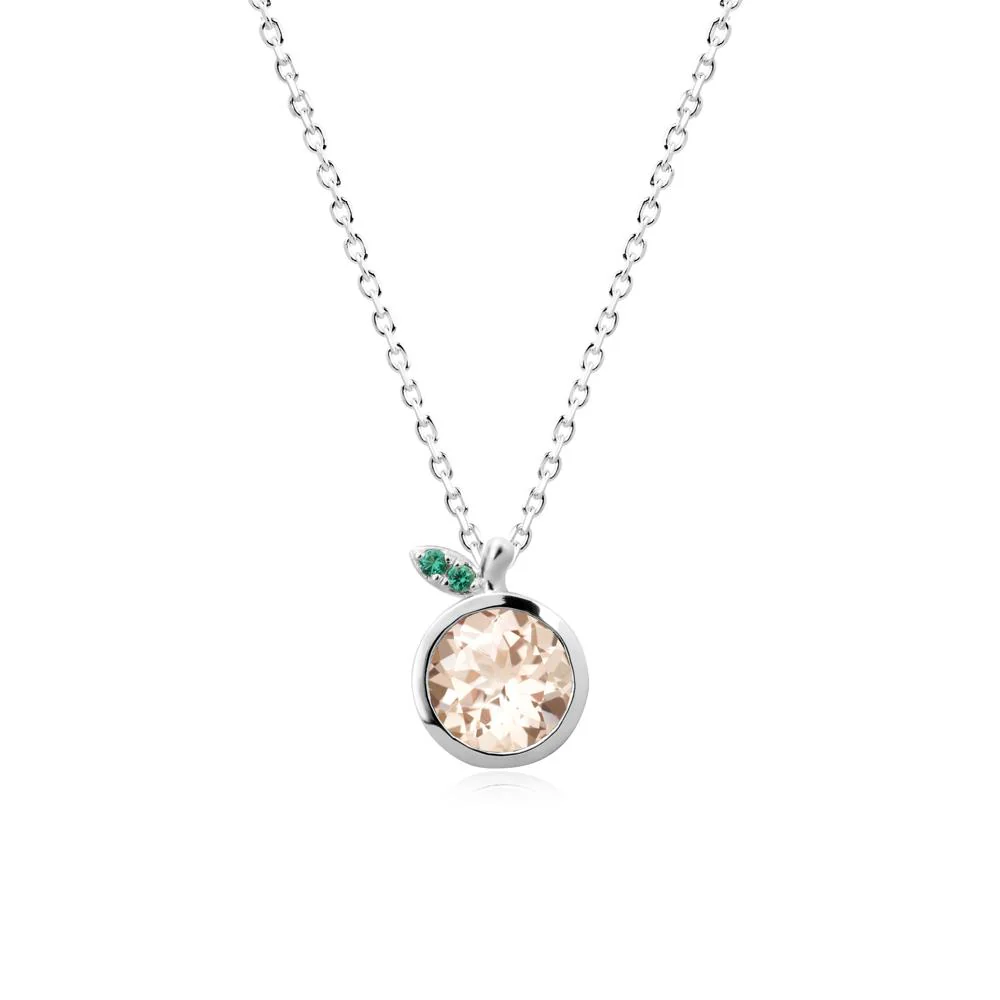 Orange Inspired Bezel Setting Morganite and Emerald Necklace - Image 3