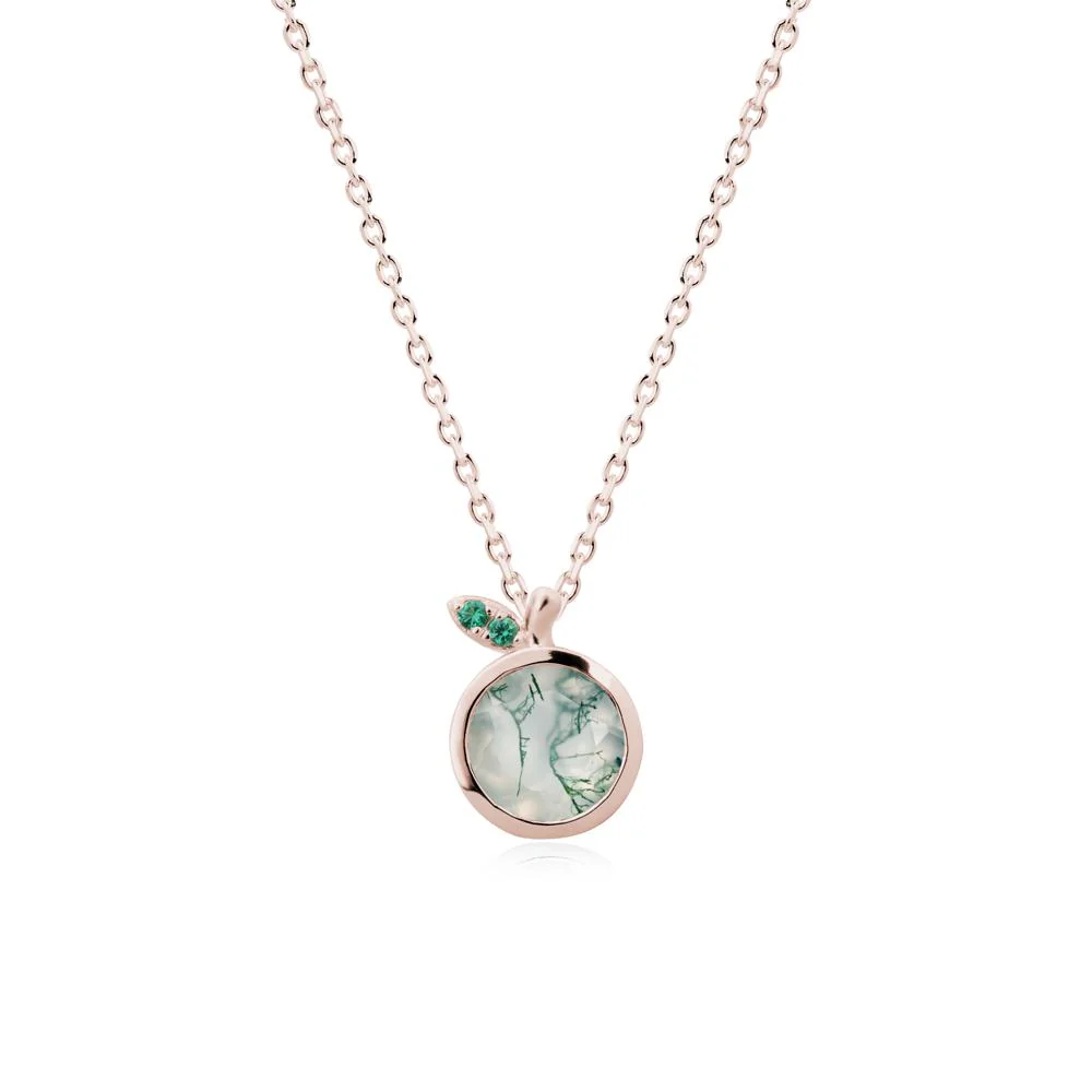 Orange Inspired Bezel Setting Moss Agate and Emerald Necklace - Image 2