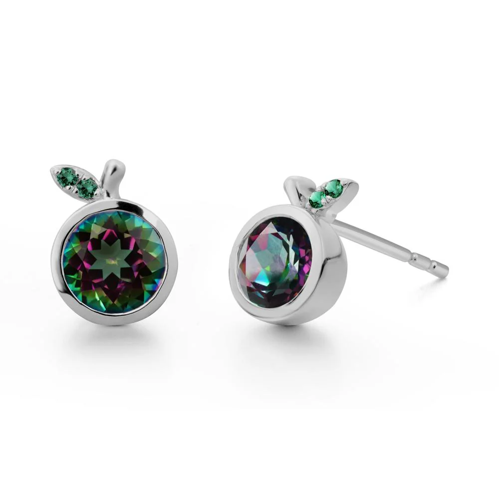 Orange Inspired Bezel Setting Mystic Topaz and Emerald Earrings - Image 2
