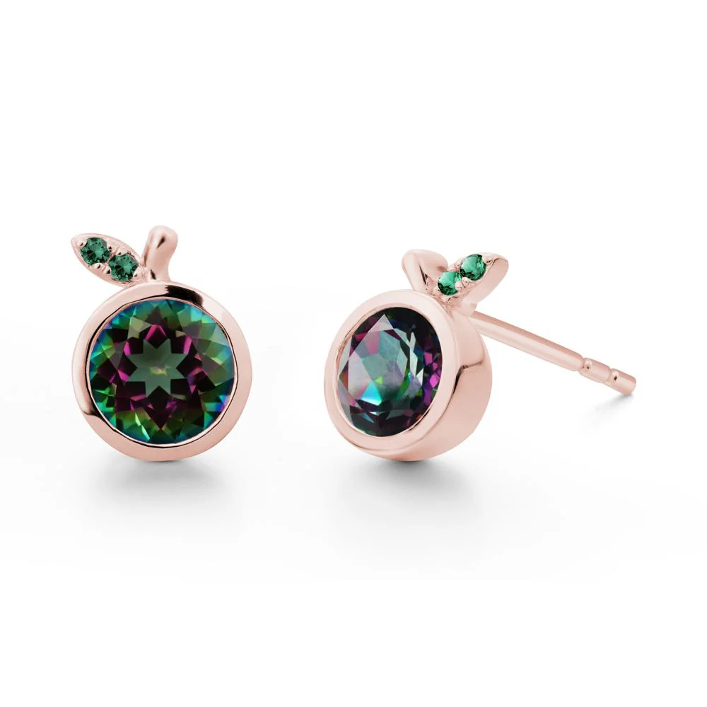 Orange Inspired Bezel Setting Mystic Topaz and Emerald Earrings - Image 4