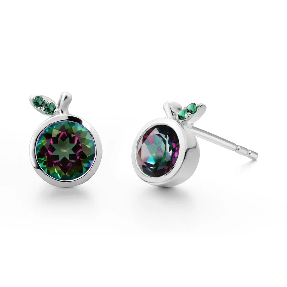 Orange Inspired Bezel Setting Mystic Topaz and Emerald Earrings - Image 5