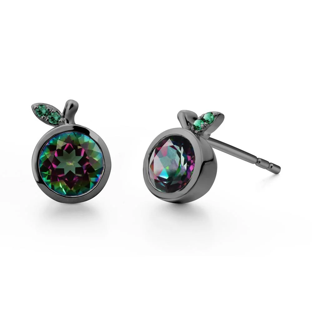 Orange Inspired Bezel Setting Mystic Topaz and Emerald Earrings - Image 7