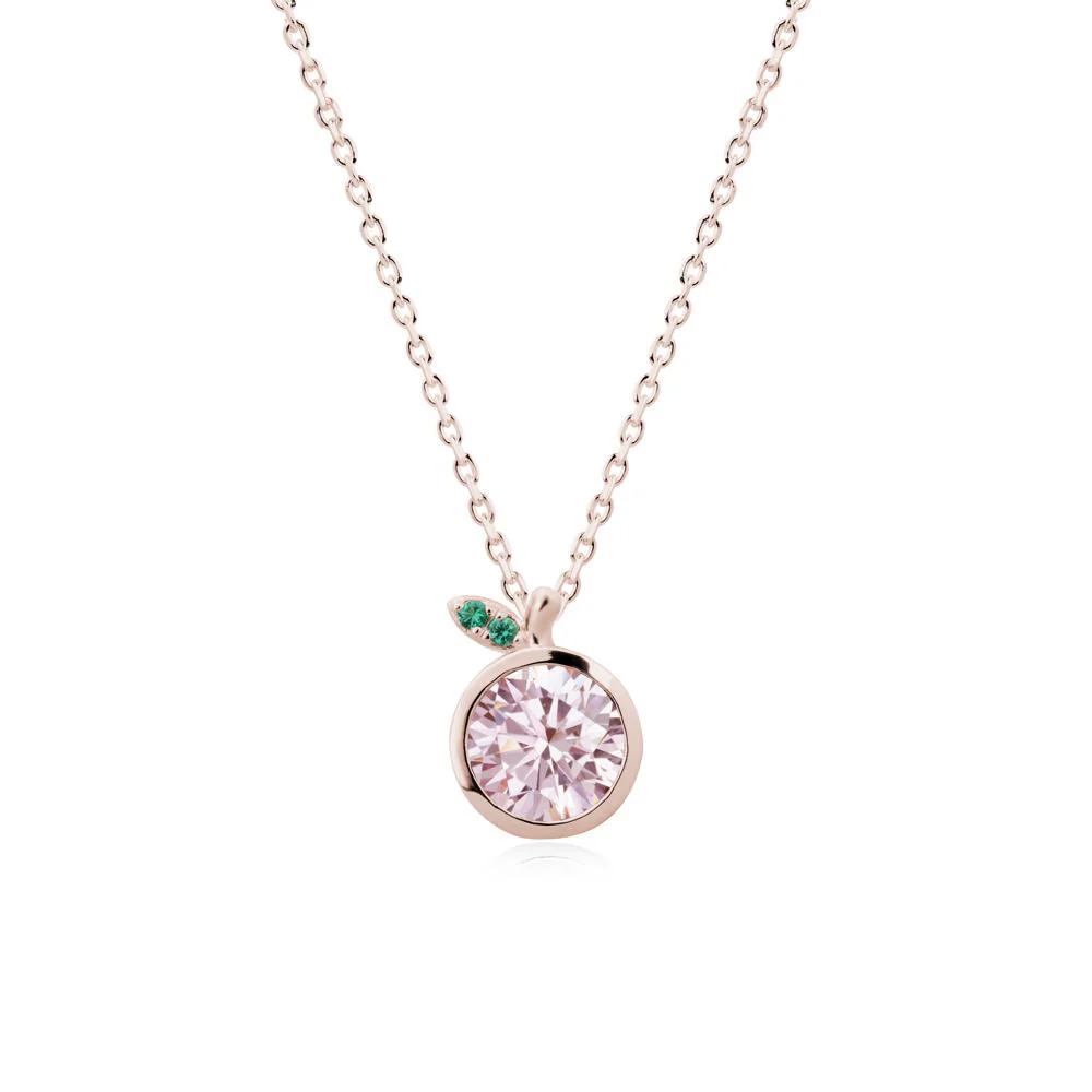Orange Inspired Bezel Setting Pink Cubic Zirconia and Emerald Necklace - Image 2
