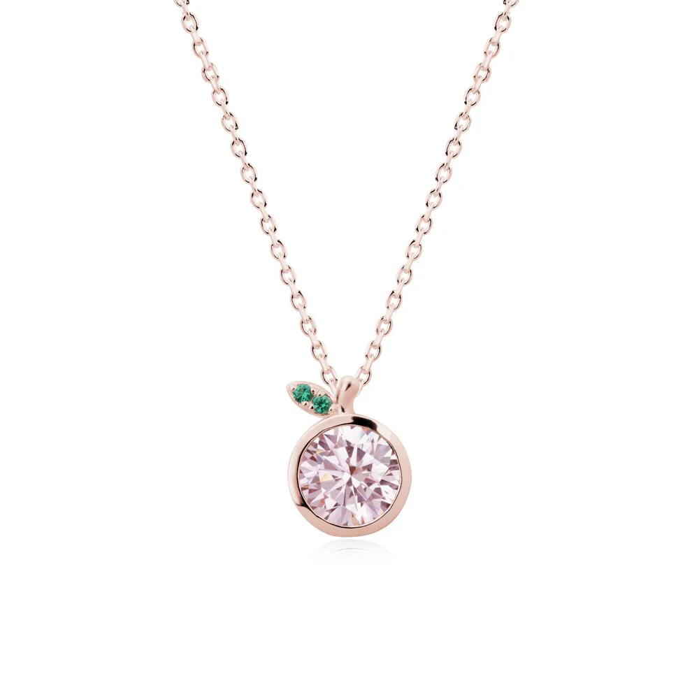Orange Inspired Bezel Setting Pink Cubic Zirconia and Emerald Necklace - Image 5