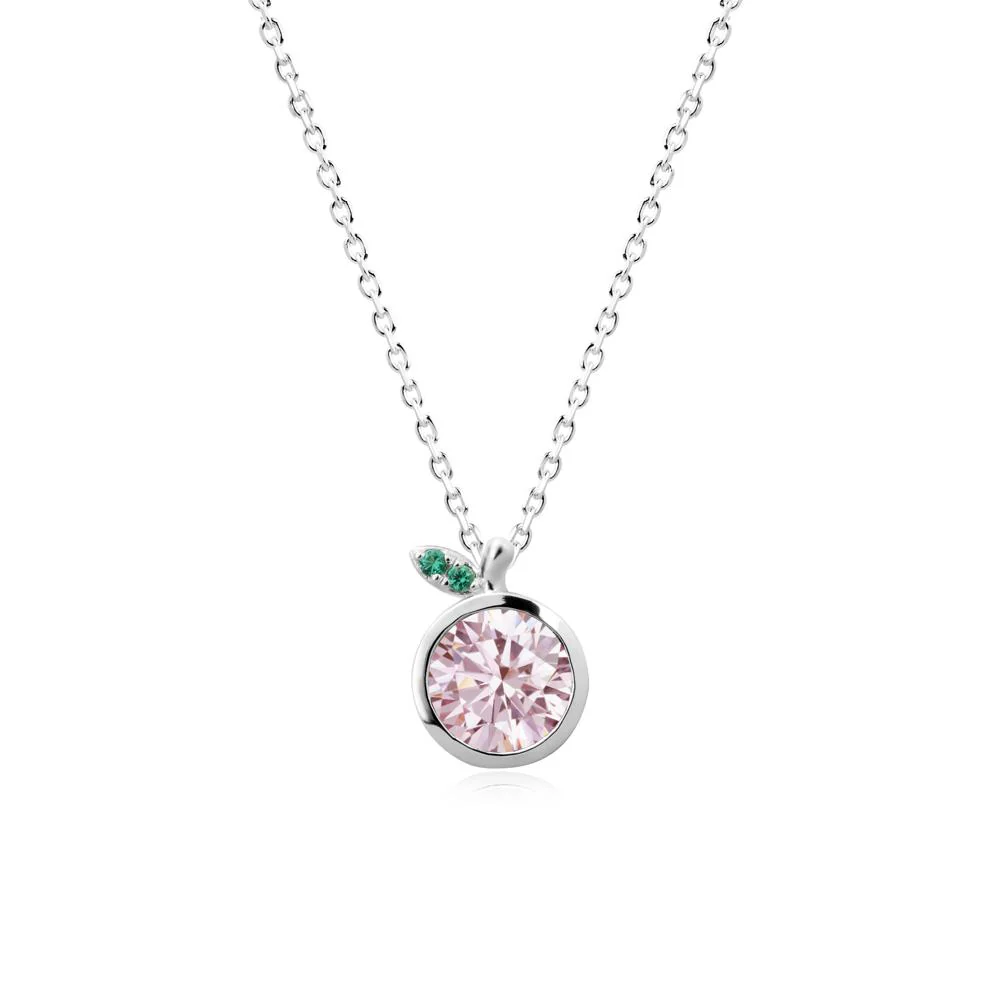 Orange Inspired Bezel Setting Pink Cubic Zirconia and Emerald Necklace - Image 6