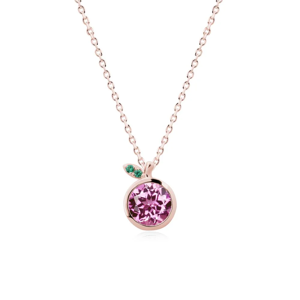 Orange Inspired Bezel Setting Pink Sapphire and Emerald Necklace - Image 5