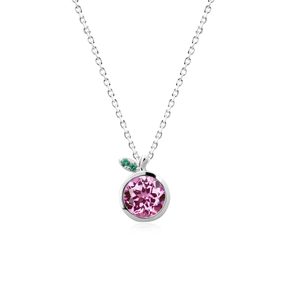 Orange Inspired Bezel Setting Pink Sapphire and Emerald Necklace - Image 6
