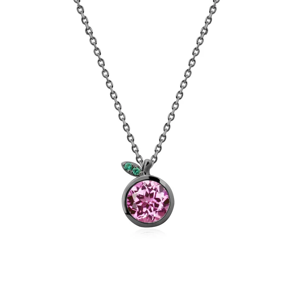 Orange Inspired Bezel Setting Pink Sapphire and Emerald Necklace - Image 8