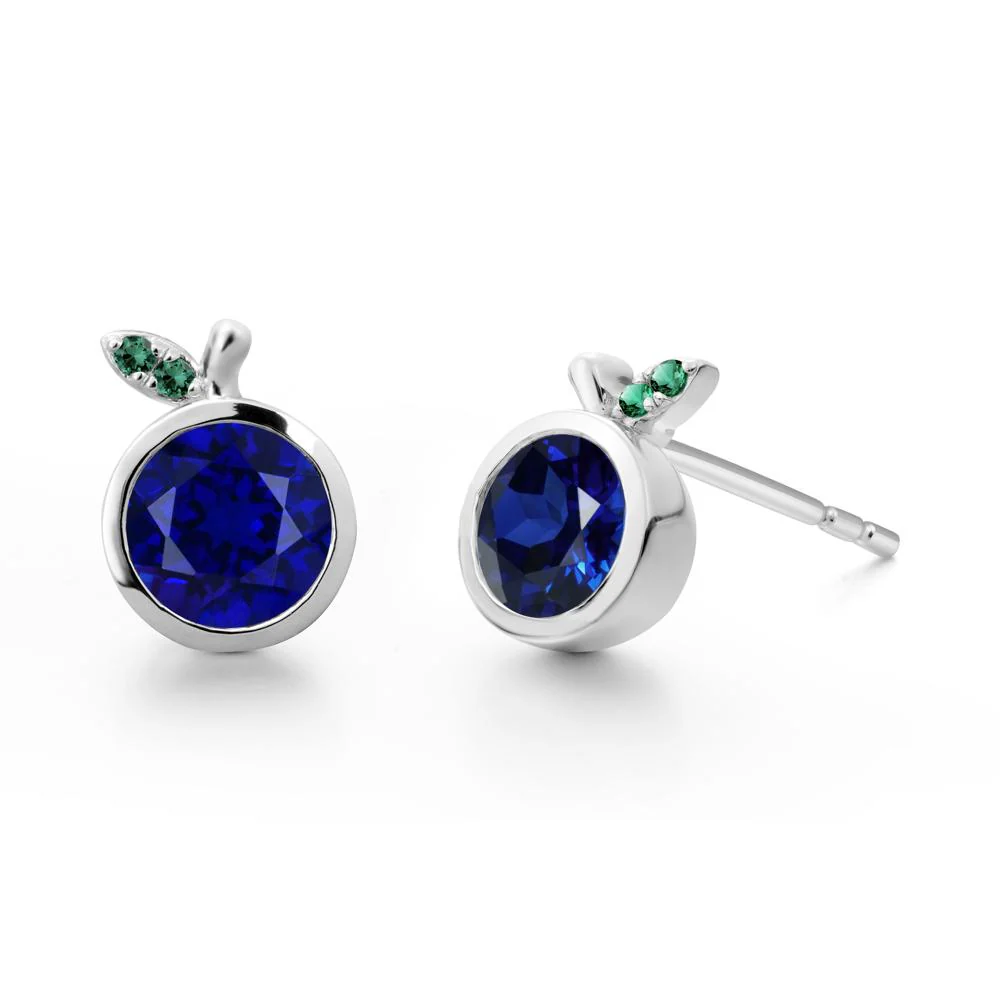 Orange Inspired Bezel Setting Sapphire and Emerald Earrings - Image 2