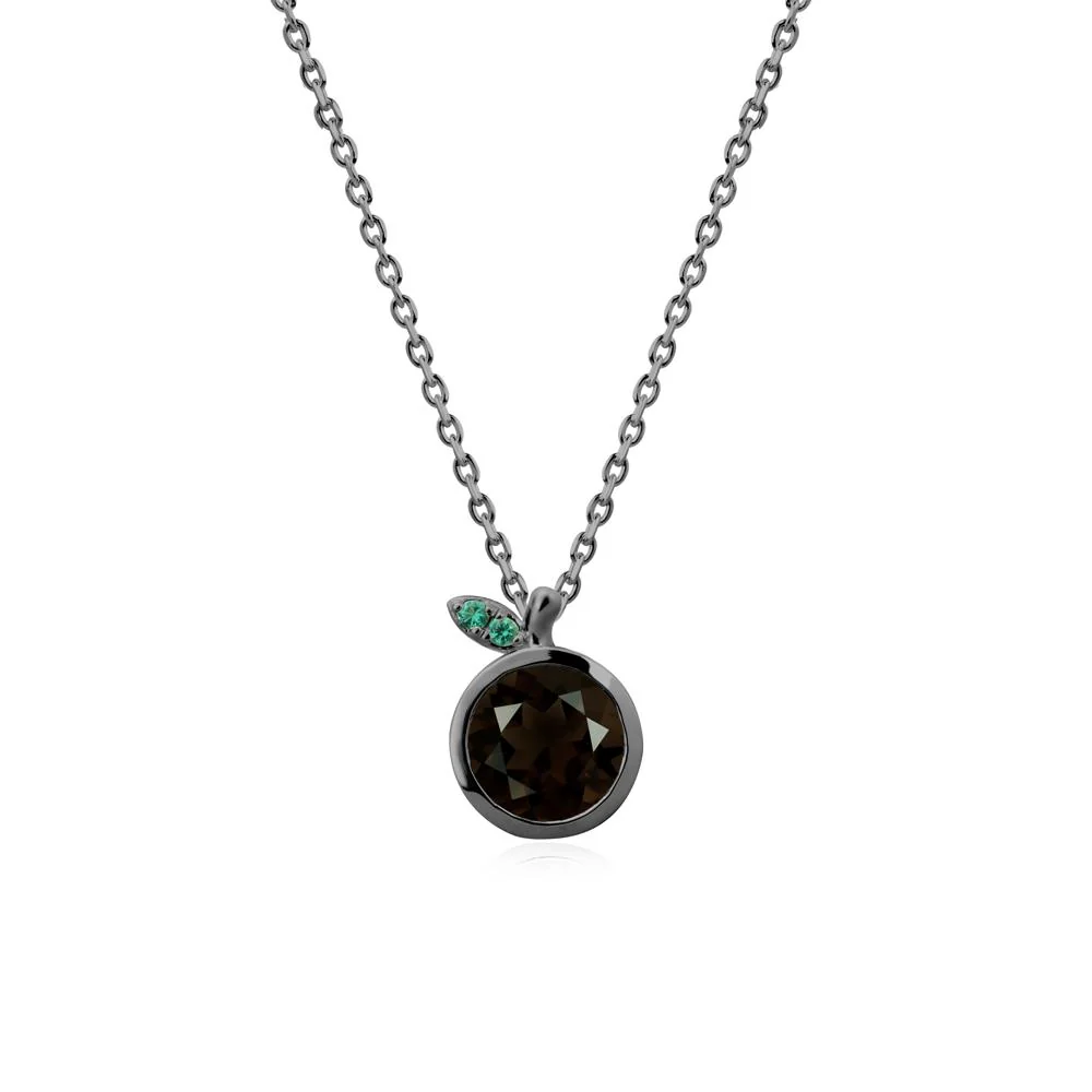 Orange Inspired Bezel Setting Smoky Quartz and Emerald Necklace