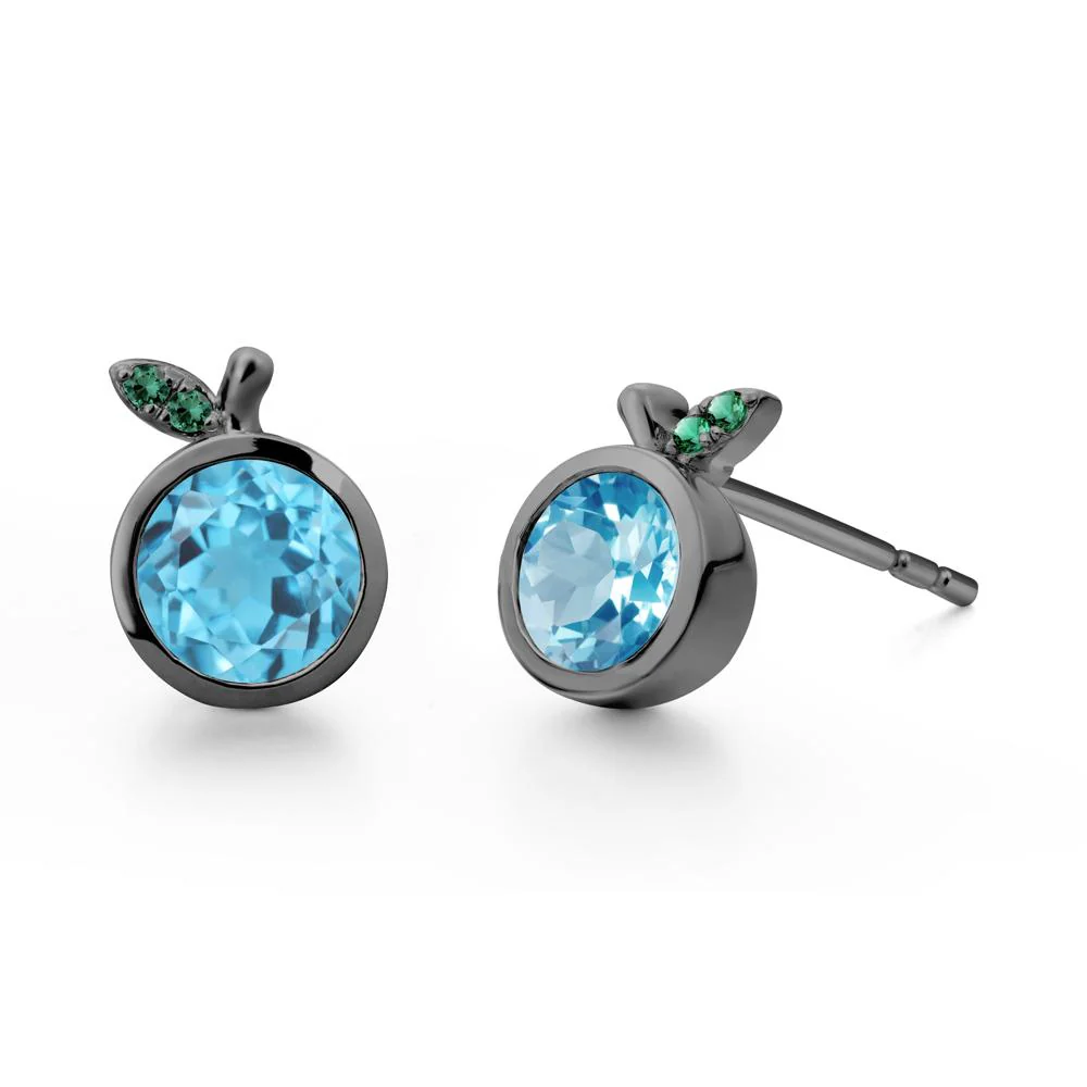 Orange Inspired Bezel Setting Swiss Blue Topaz and Emerald Earrings - Image 8