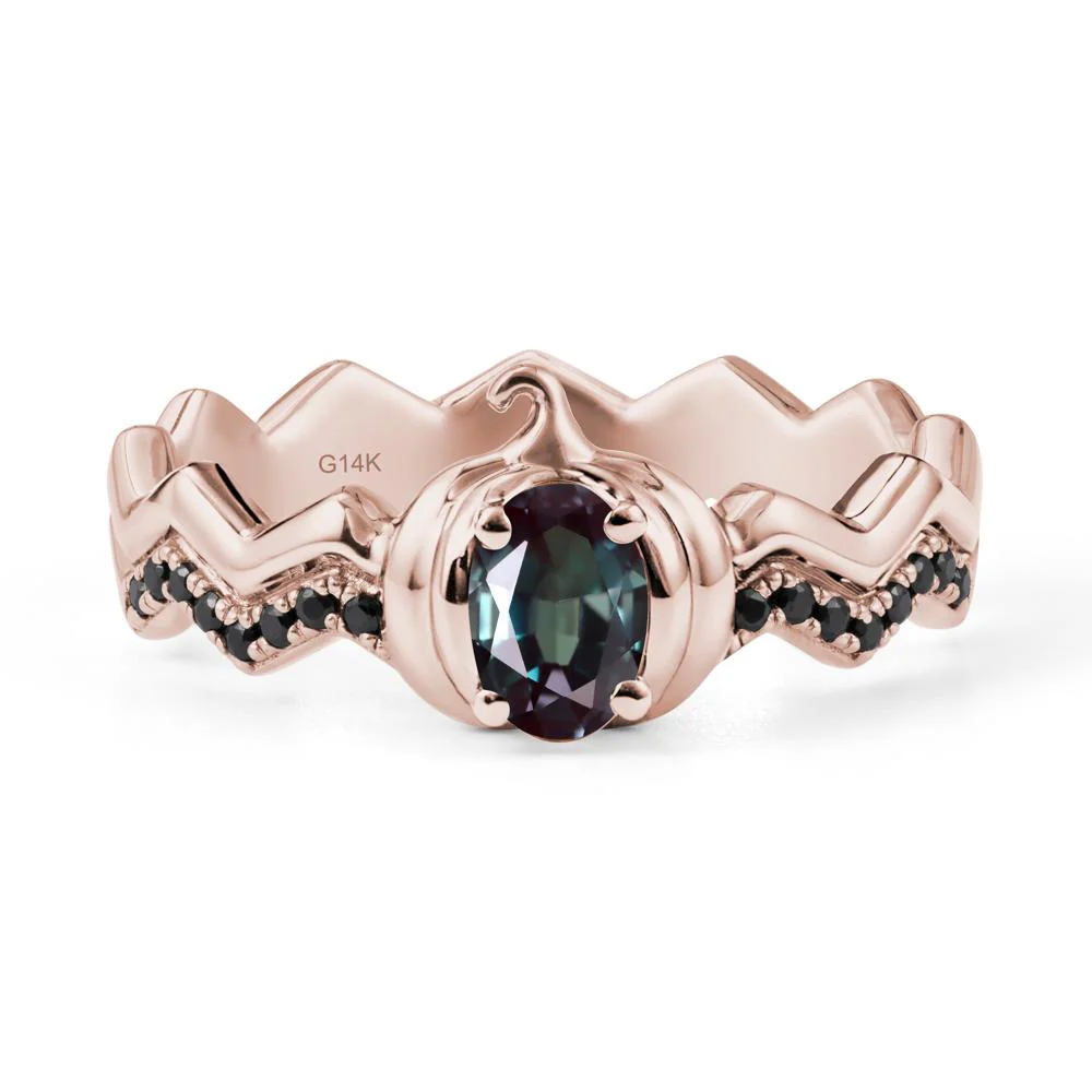 Oval Alexandrite and Black Spinel Pumpkin Ring