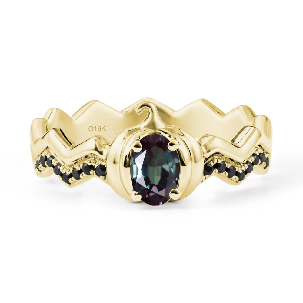 Oval Alexandrite and Black Spinel Pumpkin Ring - Image 6