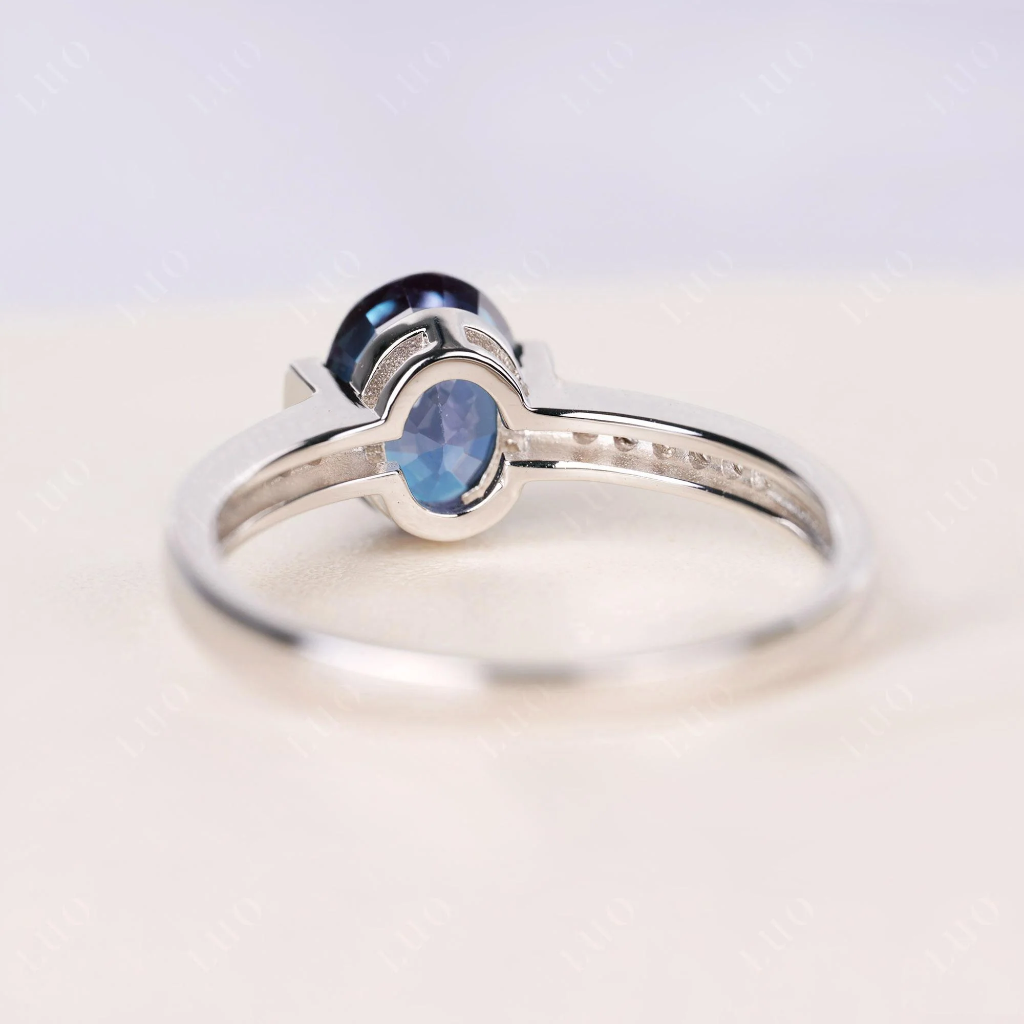 Oval Alexandrite Engagement Ring Half Bezel Set - Image 3