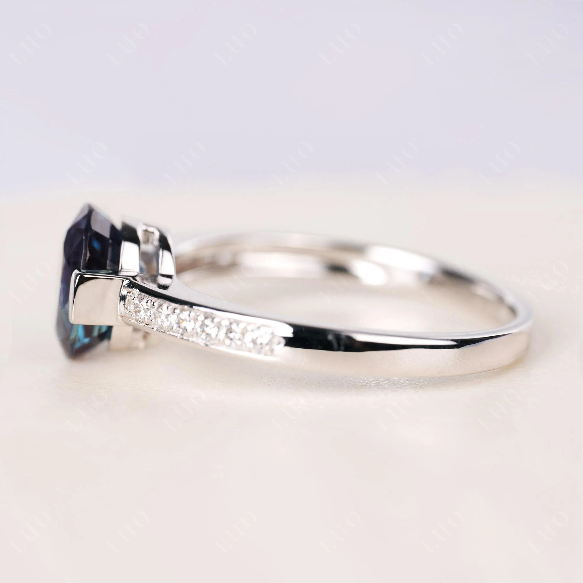 Oval Alexandrite Engagement Ring Half Bezel Set - Image 4