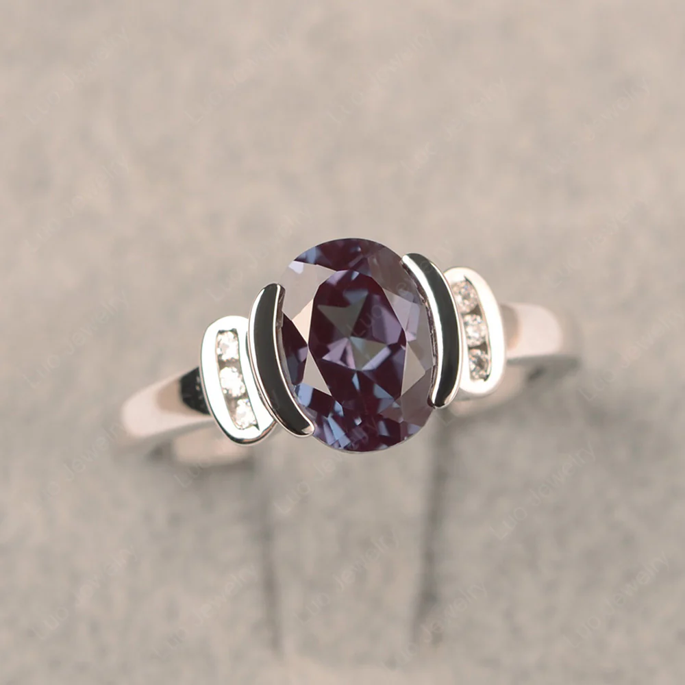 Oval Alexandrite Half Bezel Engagement Ring