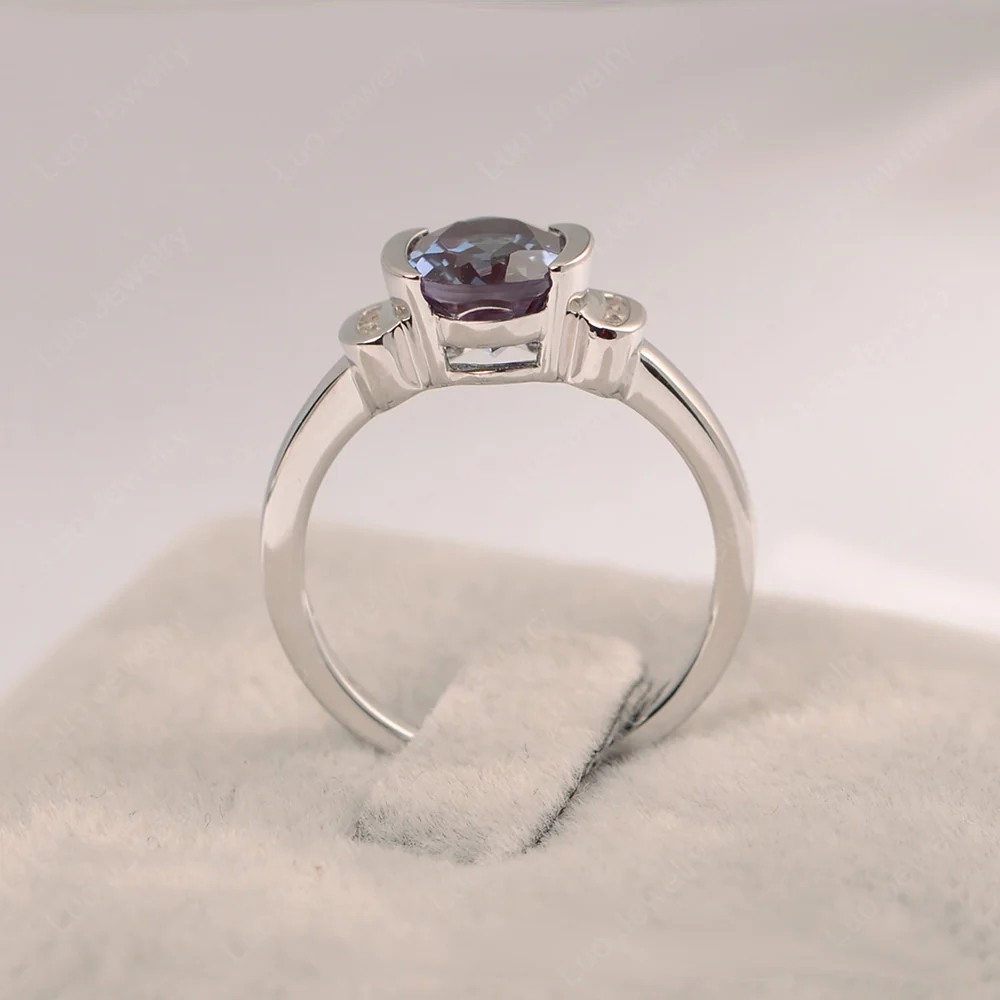 Oval Alexandrite Half Bezel Engagement Ring - Image 4