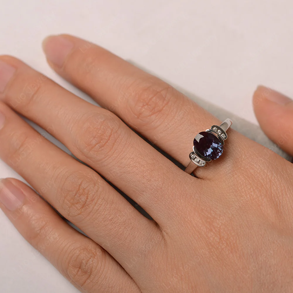 Oval Alexandrite Half Bezel Engagement Ring - Image 5