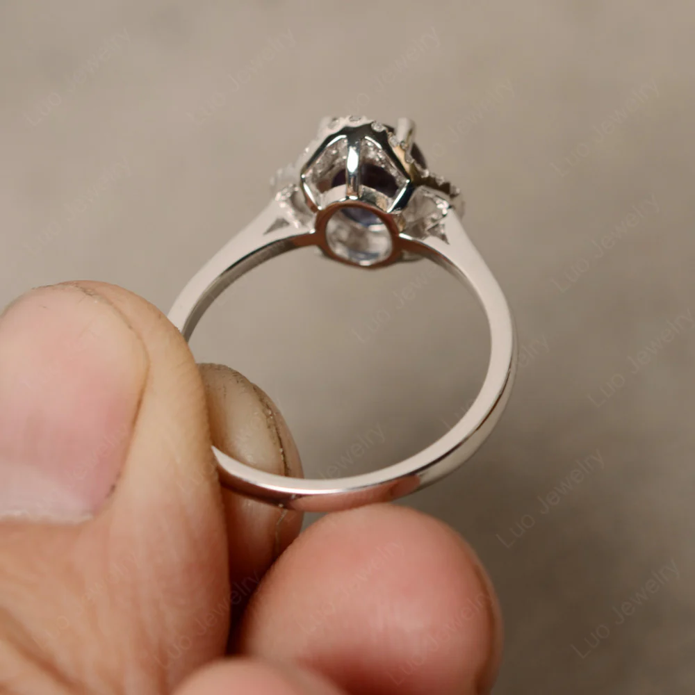 Oval Alexandrite Flower Halo Engagement Ring - Image 2
