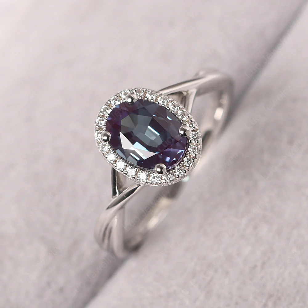 Alexandrite Oval Halo Engagement Ring - Image 2