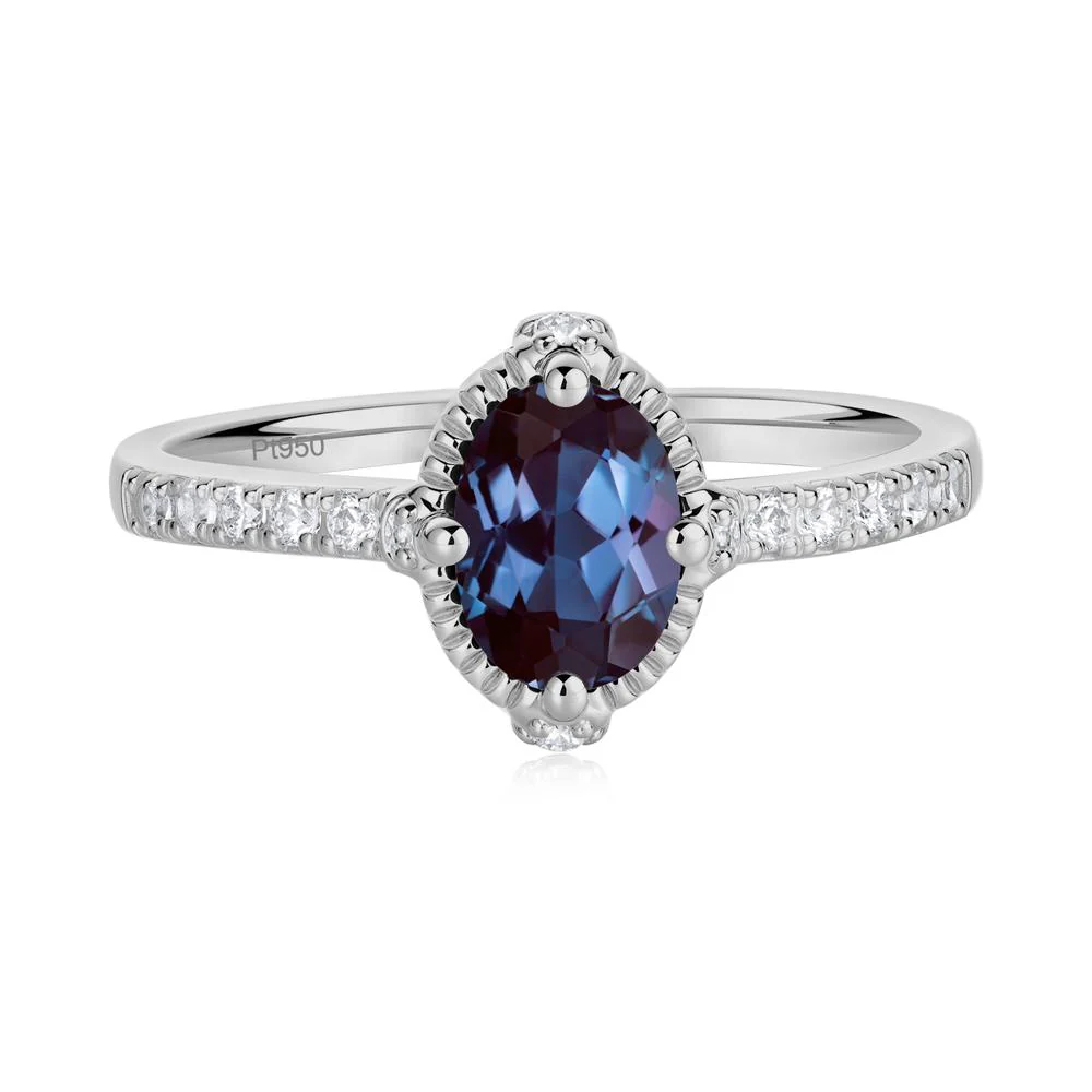Oval Alexandrite Milgrain Halo Ring