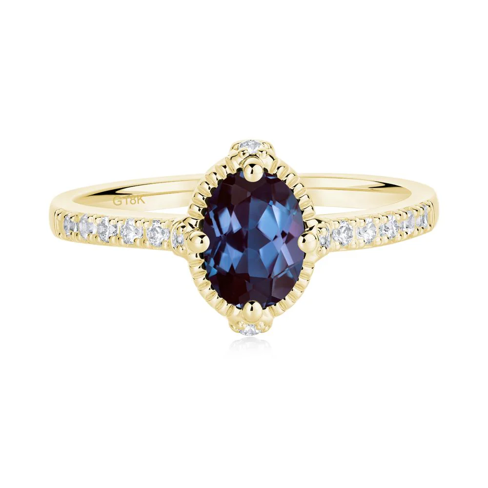 Oval Alexandrite Milgrain Halo Ring - Image 6