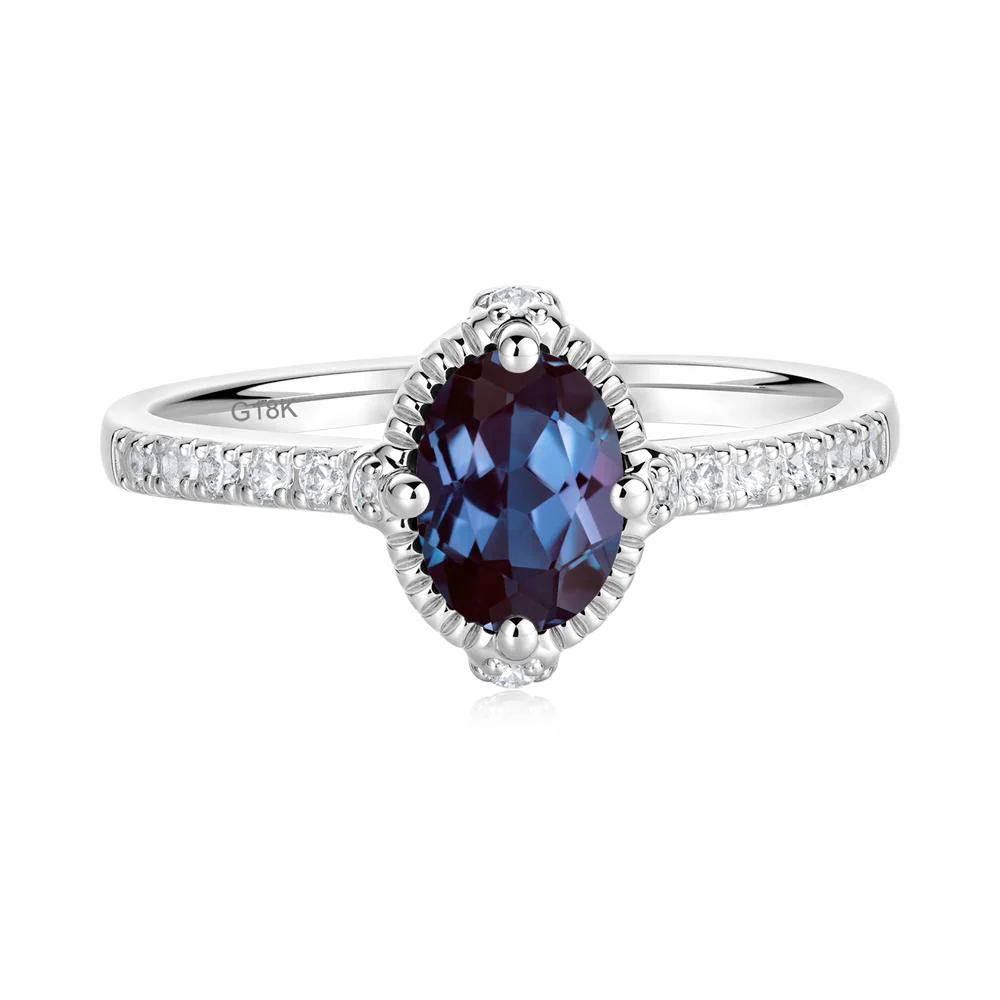 Oval Alexandrite Milgrain Halo Ring - Image 7