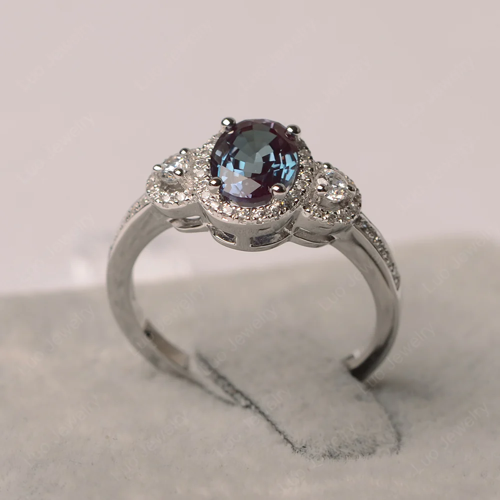 Oval Alexandrite Ring Halo Engagement Ring - Image 2