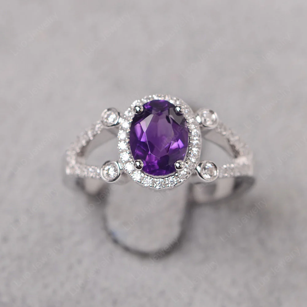 Oval Amethyst Split Shank Engagement Ring
